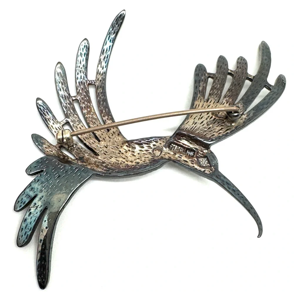 Judith Jack Sterling Silver and Marcasite Brooch Vintage Hummingbird Pin